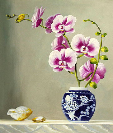 0B 《高贵兰花》 当代油画家 王露露 花卉写实油画